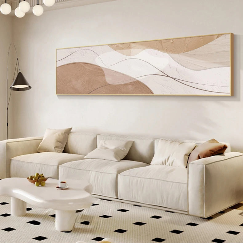 Moderne abstrakte Wandkunst im breiten Format Neutrale Farben Fließende Linien Fine Art Leinwanddrucke Bilder für über dem Sofa Kunst für über dem Bett | Karnz