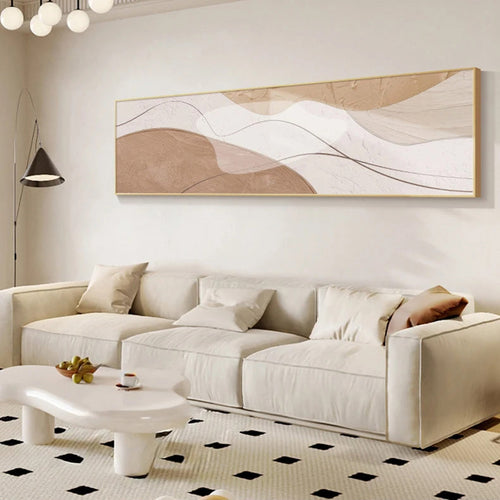 Moderne abstrakte Wandkunst im breiten Format Neutrale Farben Fließende Linien Fine Art Leinwanddrucke Bilder für über dem Sofa Kunst für über dem Bett | Karnz