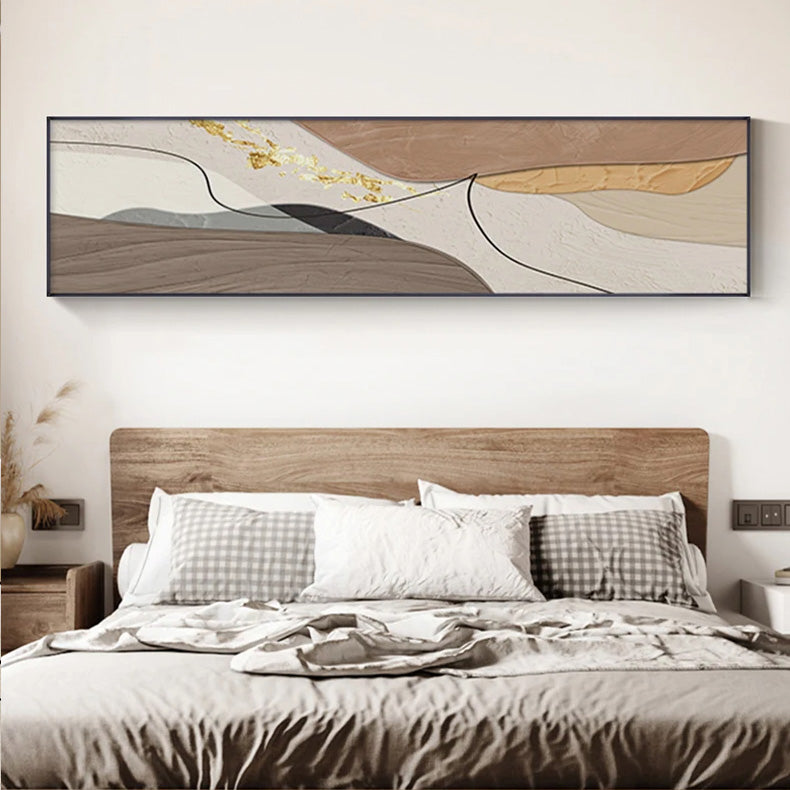 Moderne abstrakte Wandkunst im breiten Format Neutrale Farben Fließende Linien Fine Art Leinwanddrucke Bilder für über dem Sofa Kunst für über dem Bett | Karnz