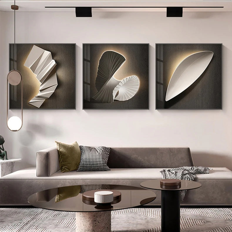 Moderne Ästhetik 3D LED-Effekt Abstrakte geometrische Wandkunst Fine Art Leinwanddrucke quadratisches Format Bilder Kunst für zeitgenössische Innenräume
