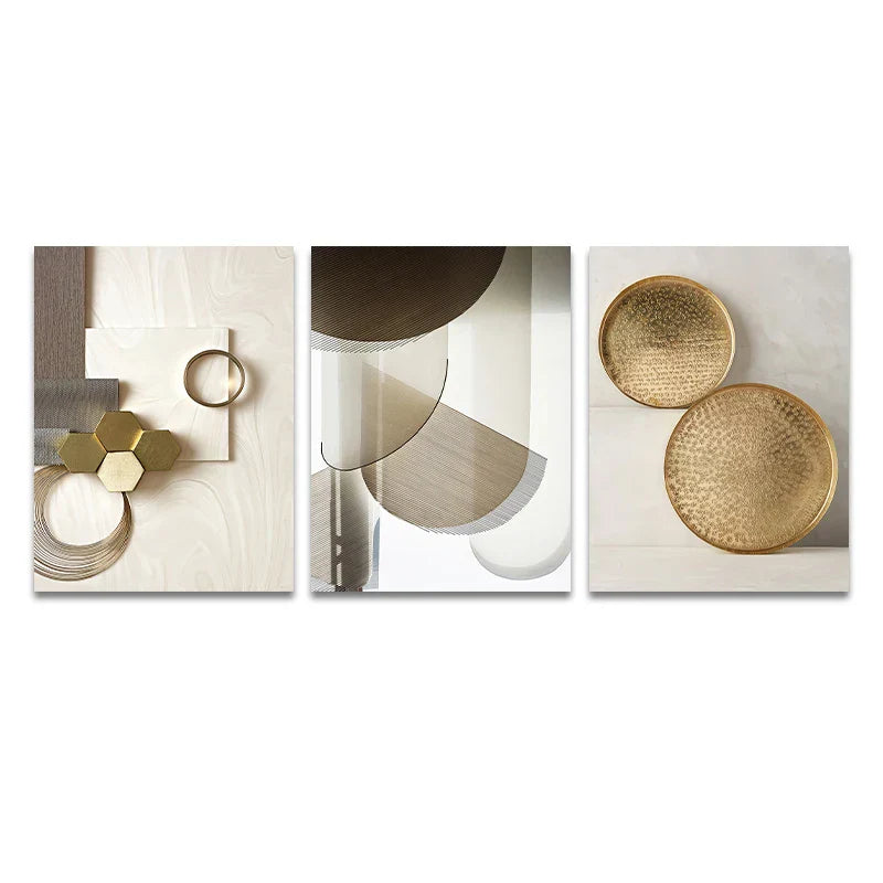 Set von 3PCS Moderne Ästhetik Goldene Bronze Abstrakte Wandkunst Feine Kunst Leinwanddrucke Bilder Für Wohnzimmer Esszimmer Boutique Hotel Kunst Dekor