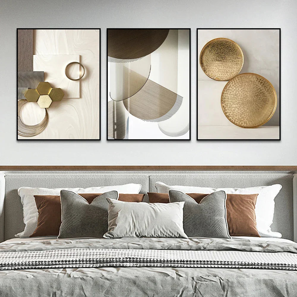 Set von 3PCS Moderne Ästhetik Goldene Bronze Abstrakte Wandkunst Feine Kunst Leinwanddrucke Bilder Für Wohnzimmer Esszimmer Boutique Hotel Kunst Dekor