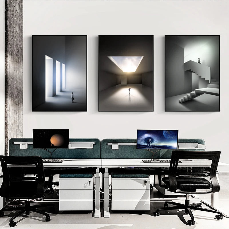 Moderne geometrische architektonische Landschaften Wandkunst Fine Art Leinwanddrucke Bilder für Studio, Home Office, Eingangsbereich Inspirierende Kunstdeko | Karnz