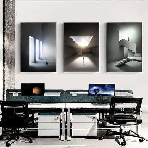 Moderne geometrische architektonische Landschaften Wandkunst Fine Art Leinwanddrucke Bilder für Studio, Home Office, Eingangsbereich Inspirierende Kunstdeko | Karnz