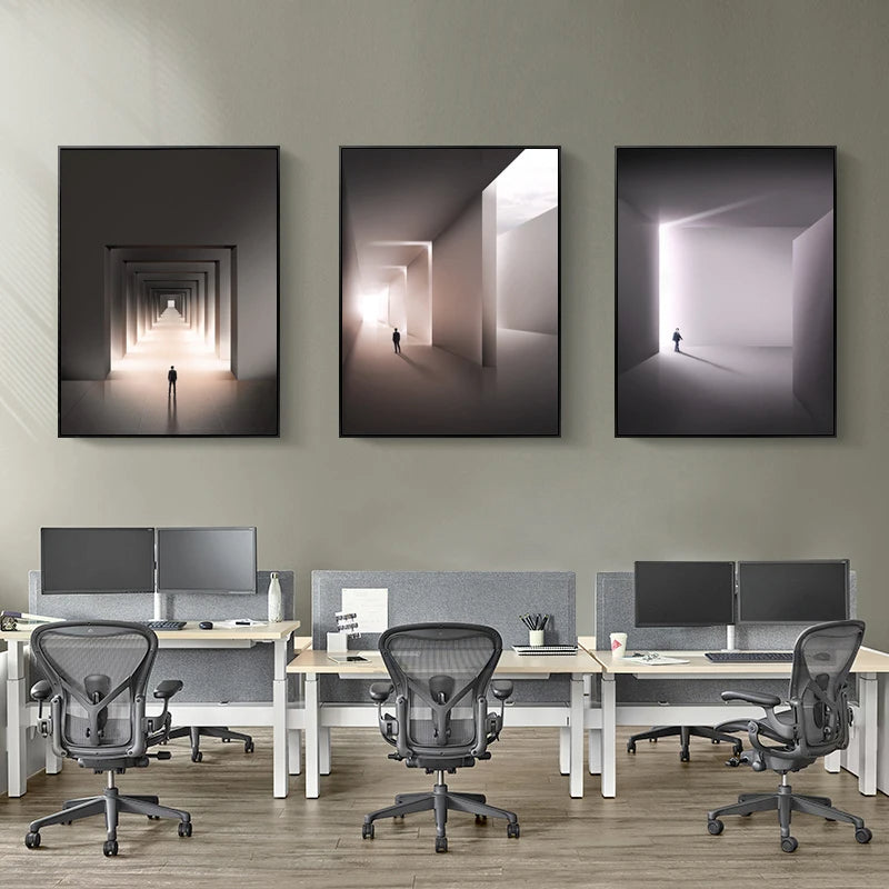 Moderne geometrische architektonische Landschaften Wandkunst Fine Art Leinwanddrucke Bilder für Studio, Home Office, Eingangsbereich Inspirierende Kunstdeko | Karnz