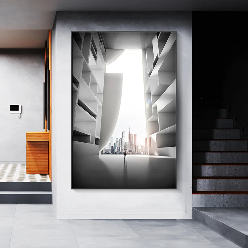 Moderne geometrische architektonische Landschaften Wandkunst Fine Art Leinwanddrucke Bilder für Studio, Home Office, Eingangsbereich Inspirierende Kunstdeko | Karnz