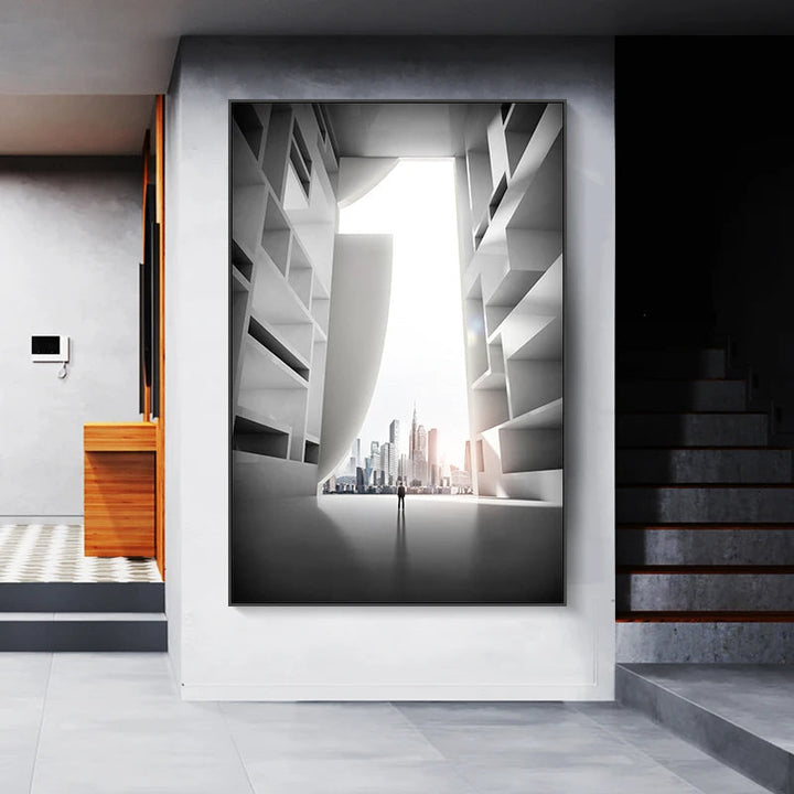 Moderne geometrische architektonische Landschaften Wandkunst Fine Art Leinwanddrucke Bilder für Studio, Home Office, Eingangsbereich Inspirierende Kunstdeko | Karnz