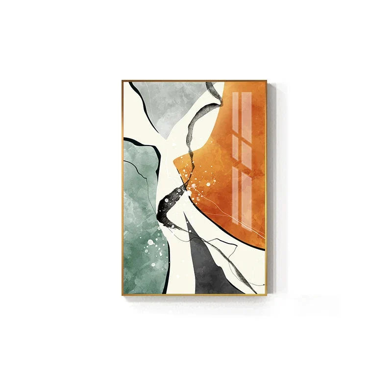 Moderne Farbpaletten Nordische abstrakte Wandkunst Feine Kunst Leinwanddrucke Grau Orange Grün Flüssige dynamische Bilder für Wohnzimmer Büro Foyer Kunst Dekor