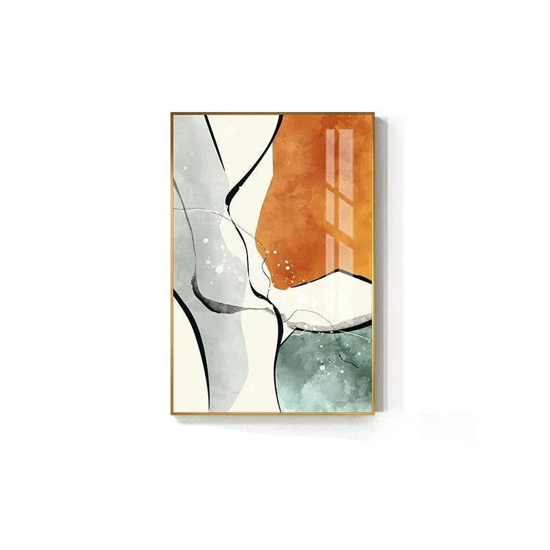 Moderne Farbpaletten Nordische abstrakte Wandkunst Feine Kunst Leinwanddrucke Grau Orange Grün Flüssige dynamische Bilder für Wohnzimmer Büro Foyer Kunst Dekor