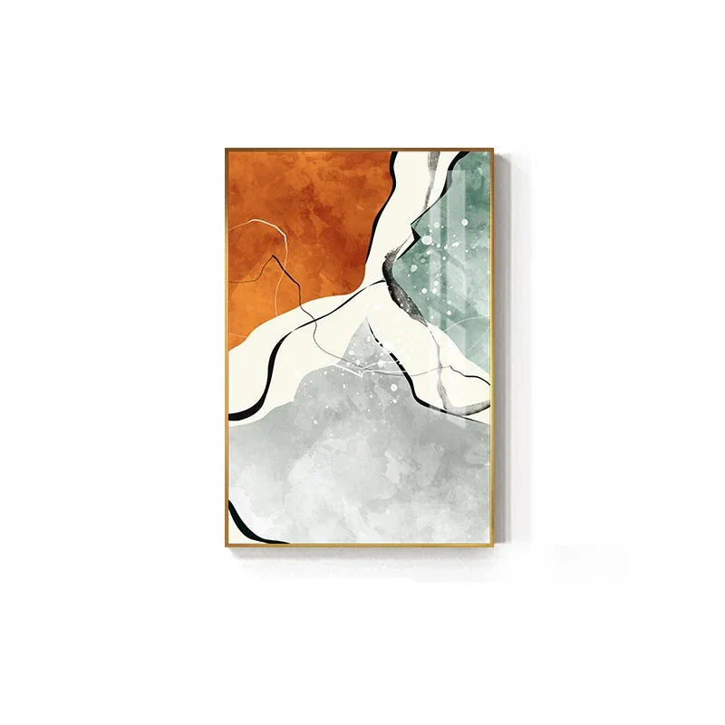 Moderne Farbpaletten Nordische abstrakte Wandkunst Feine Kunst Leinwanddrucke Grau Orange Grün Flüssige dynamische Bilder für Wohnzimmer Büro Foyer Kunst Dekor