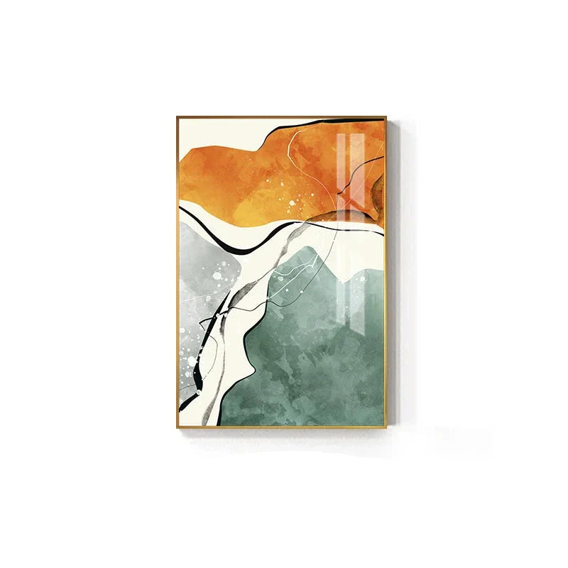 Moderne Farbpaletten Nordische abstrakte Wandkunst Feine Kunst Leinwanddrucke Grau Orange Grün Flüssige dynamische Bilder für Wohnzimmer Büro Foyer Kunst Dekor