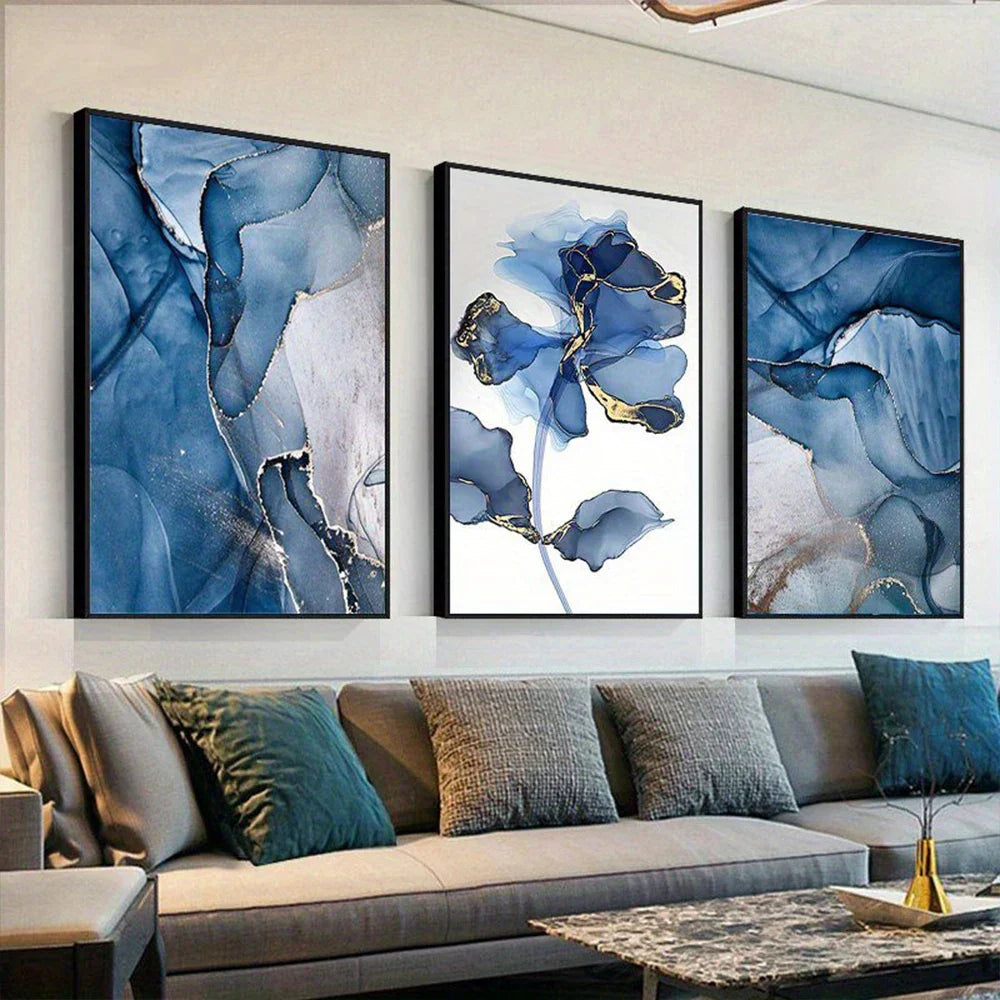 Moderne exotische flüssige blaue Marmorprint florale Wandkunst feine Kunst Leinwanddrucke nordische abstrakte Bilder für Wohnzimmer Hotelzimmer Kunst Dekor
