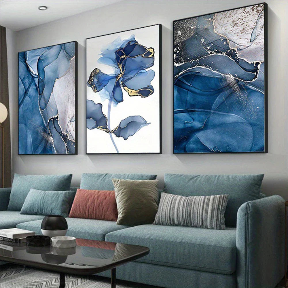 Moderne exotische flüssige blaue Marmorprint florale Wandkunst feine Kunst Leinwanddrucke nordische abstrakte Bilder für Wohnzimmer Hotelzimmer Kunst Dekor
