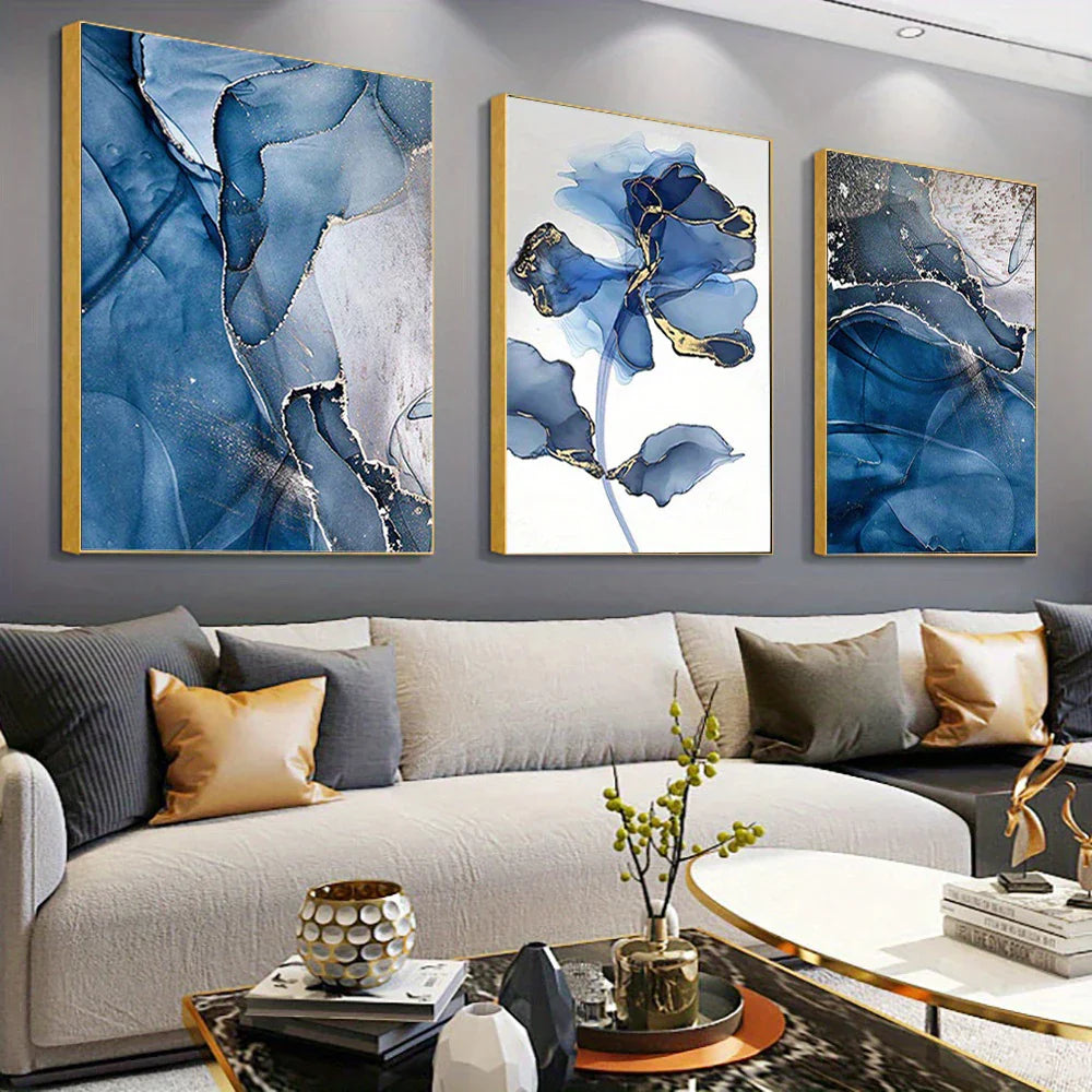 Moderne exotische flüssige blaue Marmorprint florale Wandkunst feine Kunst Leinwanddrucke nordische abstrakte Bilder für Wohnzimmer Hotelzimmer Kunst Dekor