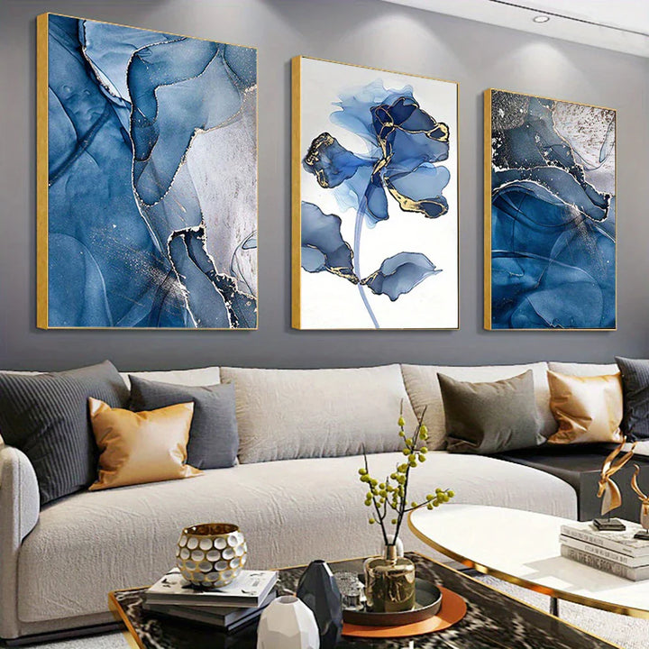 Moderne exotische flüssige blaue Marmorprint florale Wandkunst feine Kunst Leinwanddrucke nordische abstrakte Bilder für Wohnzimmer Hotelzimmer Kunst Dekor