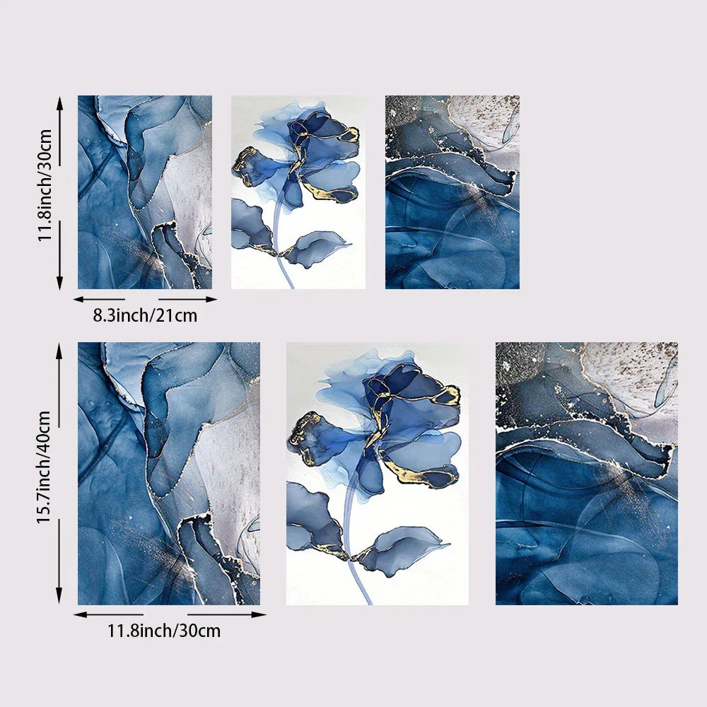 Moderne exotische flüssige blaue Marmorprint florale Wandkunst feine Kunst Leinwanddrucke nordische abstrakte Bilder für Wohnzimmer Hotelzimmer Kunst Dekor