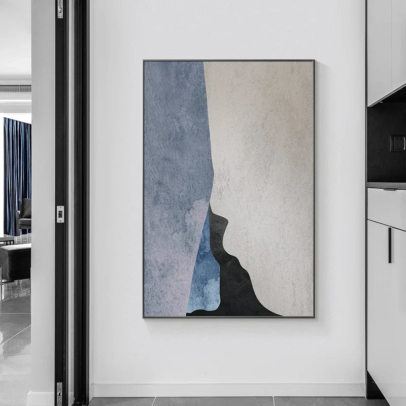 Modern Geometrische Abstrakte Wandkunst Feiner Leinwanddruck - Kühnes Minimalistisches Grau Blau Beige Schwarzes Kunstwerk - Perfekt für Zeitgenössische Wohn- und Büroz decoration