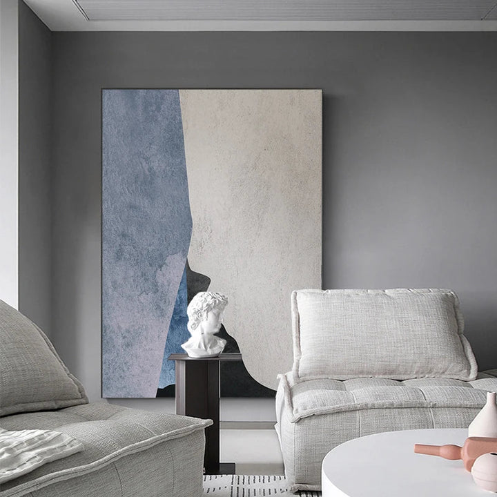 Modern Geometrische Abstrakte Wandkunst Feiner Leinwanddruck - Kühnes Minimalistisches Grau Blau Beige Schwarzes Kunstwerk - Perfekt für Zeitgenössische Wohn- und Büroz decoration