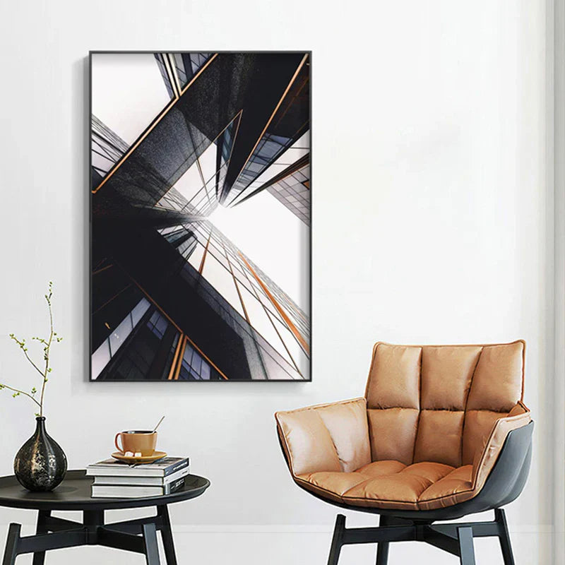 Moderne geometrische architektonische Wandkunst Fine Art Leinwanddrucke schwarze graue orange abstrakte Bilder für Wohnzimmer Studio Home Office Kunstdekoration