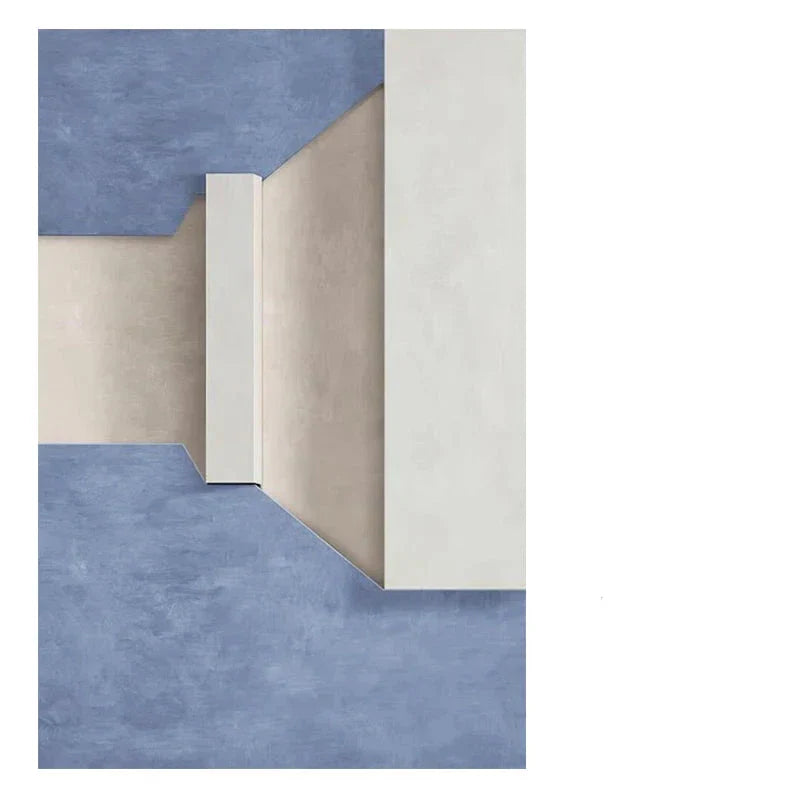 Moderne Minimalistische Abstrakte Geometrische Leinwanddruck Wandkunst - Dreidimensionales Design in Blau, Beige und Weiß - Zeitgenössische Wandkunst für Wohn- oder Bürodeko