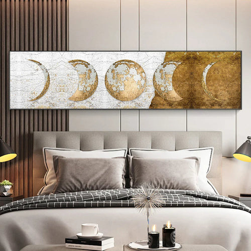 Modern Rustikal Goldene Mondphasen Wandkunst Fine Art Leinwanddrucke Breitformat Bilder Über dem Bett Breite Bilder Über dem Sofa
