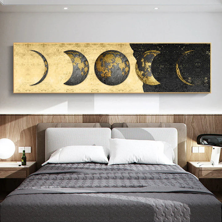 Modern Rustikal Goldene Mondphasen Wandkunst Fine Art Leinwanddrucke Breitformat Bilder Über dem Bett Breite Bilder Über dem Sofa