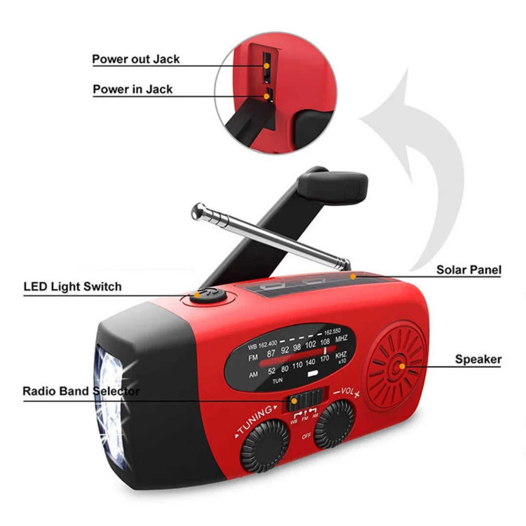 Kaufen Sie Multifunktionales Notfallradio – Ladefunktion mit LED-Taschenlampe und Handgenerator für Mobiltelefone – Bestes Notfallradio | Karnz