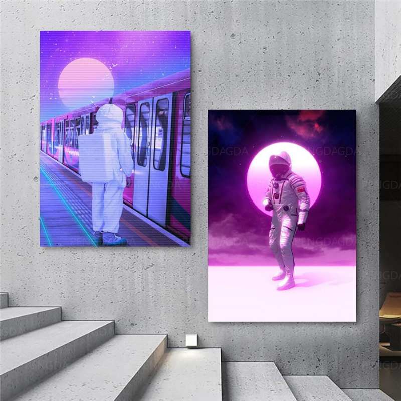Astronout Synthwave - Leinwand Wandkunst Gemälde