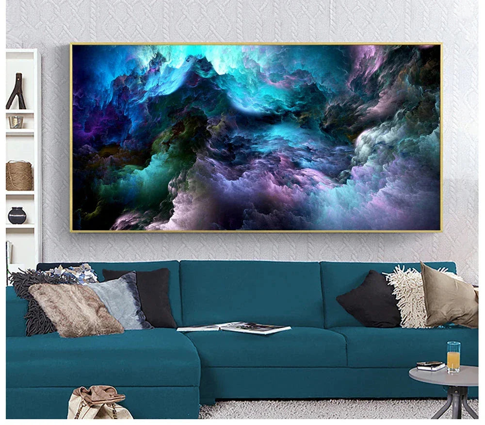 Mysteriöse Alien Wolken Wandkunst Fine Art Leinwanddruck Lebhaft Blau Lila Abstraktes Bild Für Wohnzimmer Schlafzimmer Inspirierende Wohnkultur