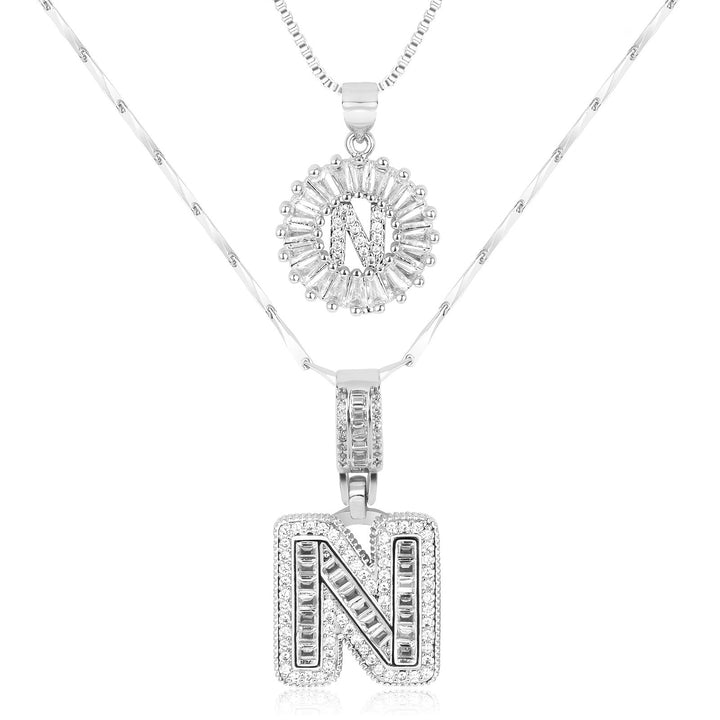 Karnz | 2pc 14k Diamant Buchstaben Initialen Halsketten
