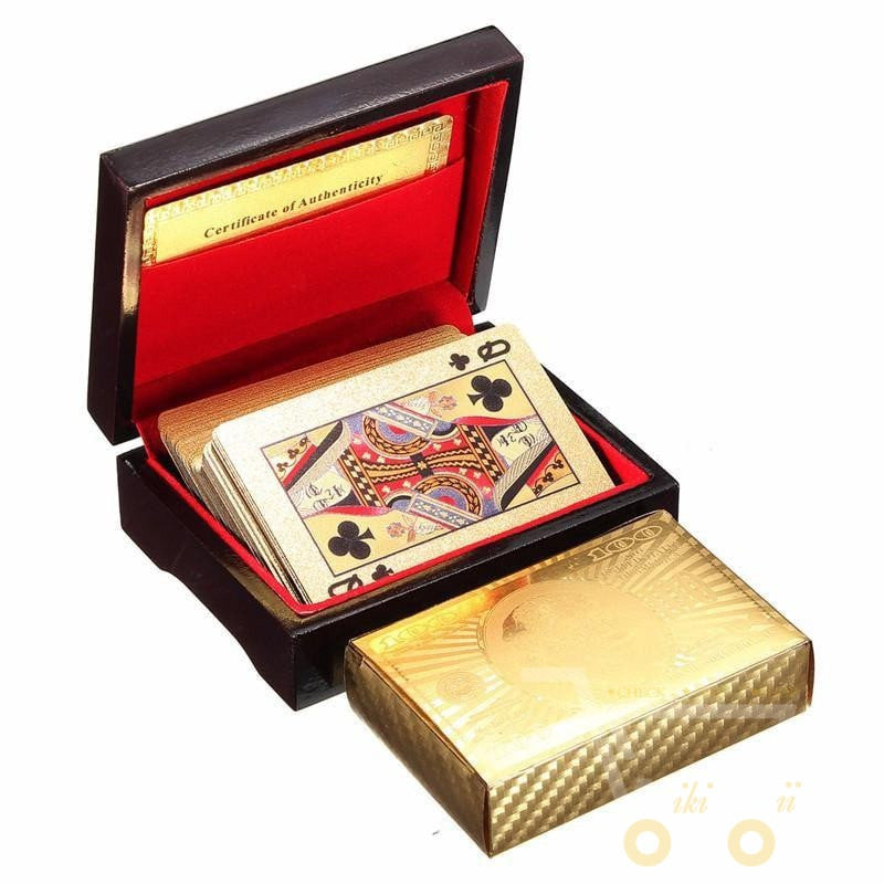 24K vergoldete Spielkarte mit Holz - Style Box