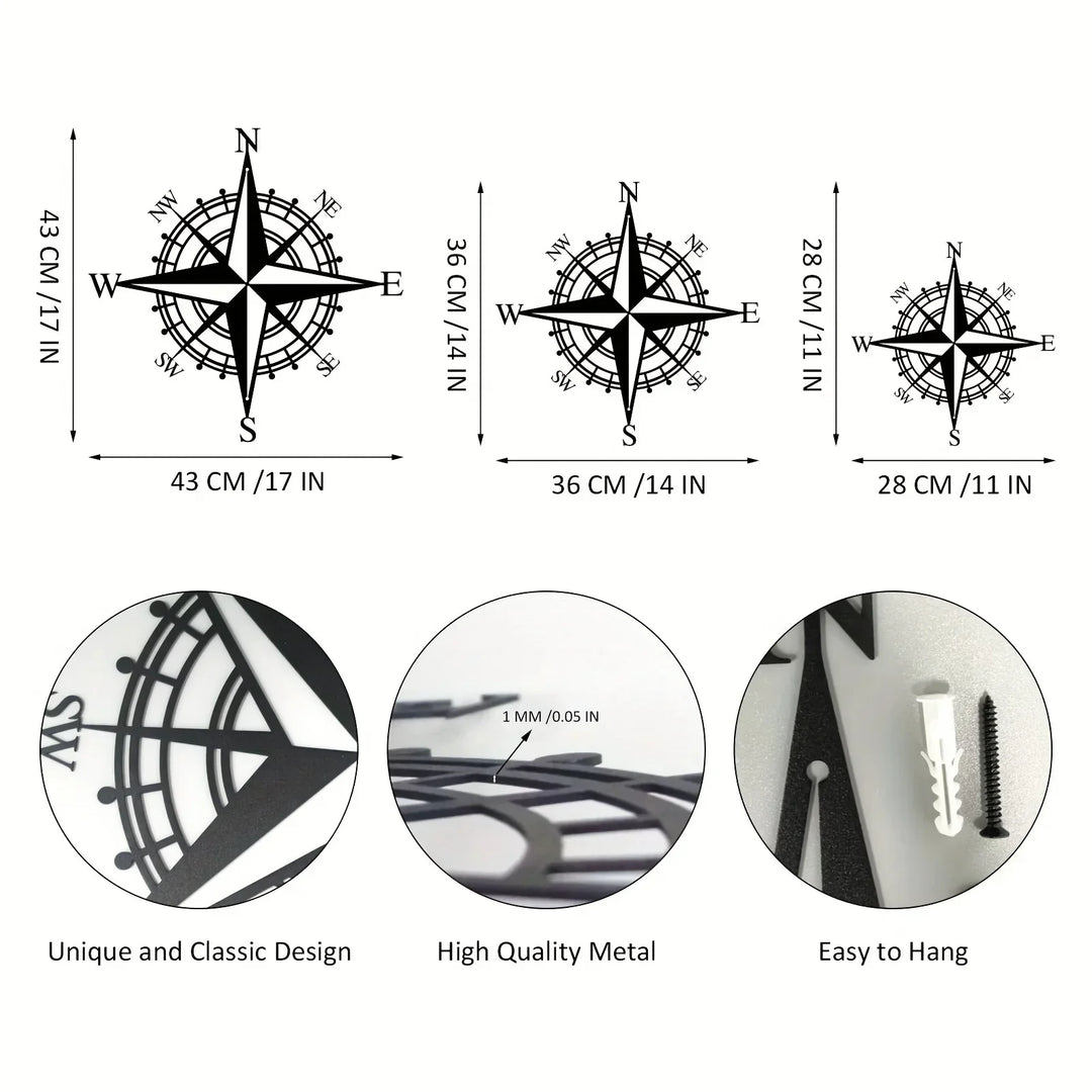 Nautical Compass Rose Eisen Kunst Wandkunst 3D Metall Skulptur Wanddekoration Für Wohnzimmer Esszimmer Kreative Zeitgenössische Nordic Home Office Dekor | Karnz