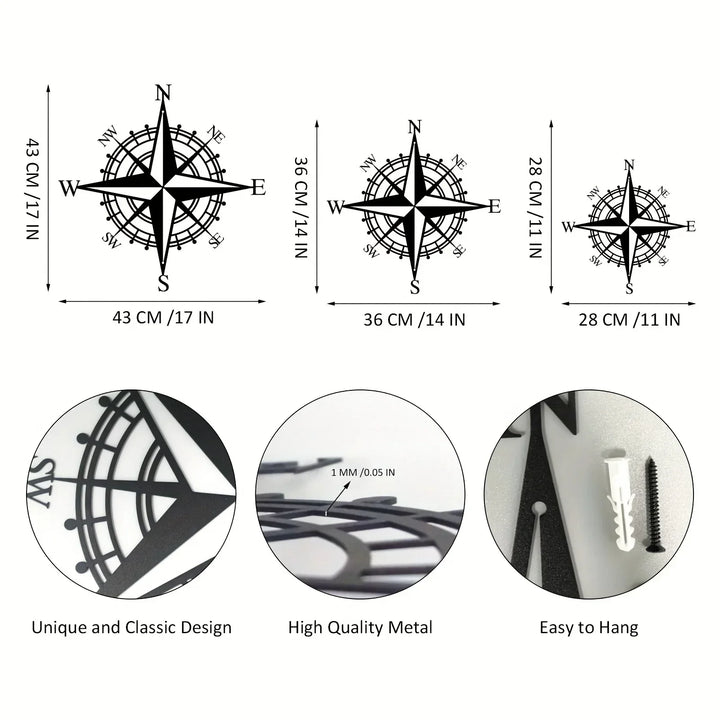 Nautical Compass Rose Eisen Kunst Wandkunst 3D Metall Skulptur Wanddekoration Für Wohnzimmer Esszimmer Kreative Zeitgenössische Nordic Home Office Dekor | Karnz