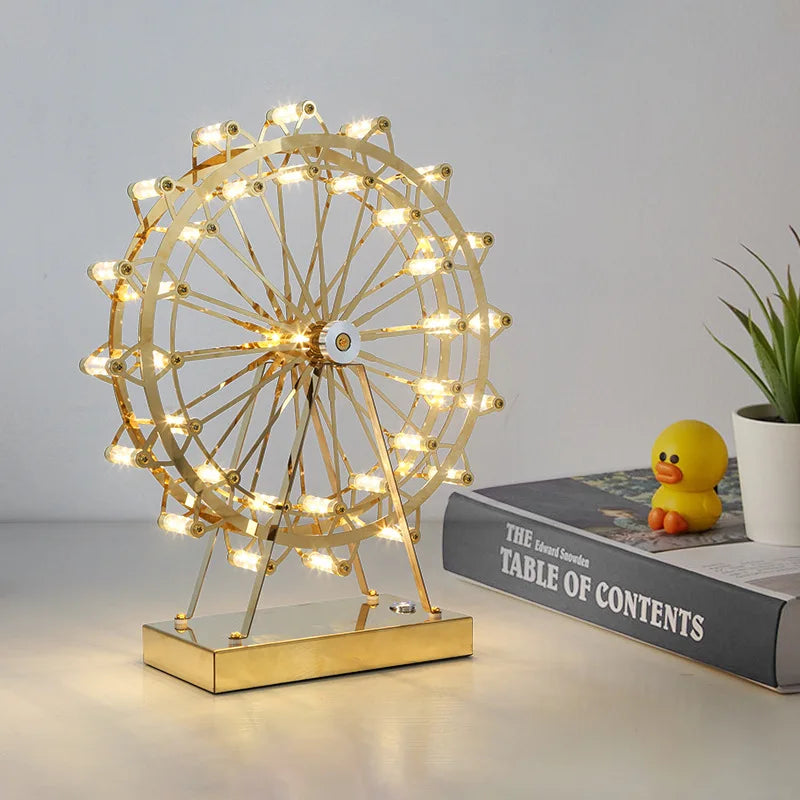 LED Riesenrad Tischlampe, Dekorative Beleuchtung mit Musikfunktion, Retro Schreibtischleuchte für Zuhause | Karnz
