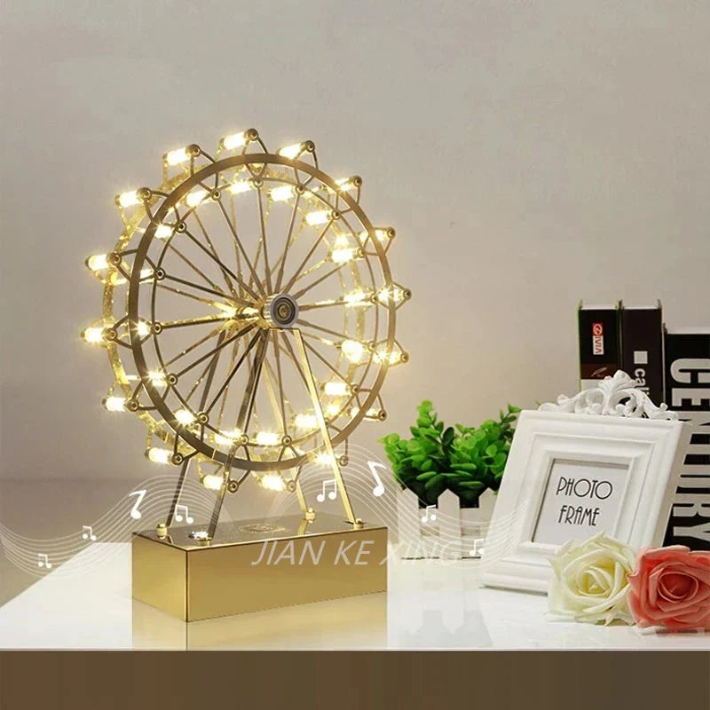 LED Riesenrad Tischlampe, Dekorative Beleuchtung mit Musikfunktion, Retro Schreibtischleuchte für Zuhause | Karnz