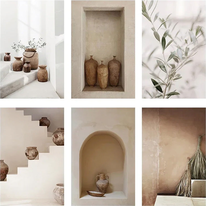 Neutrale Farben Terrakotta Stillleben Vase Wandkunst Fine Art Leinwanddrucke Poster Architekturfotos für modernes Wohnzimmer Schlafzimmer Wohnkultur | Karnz