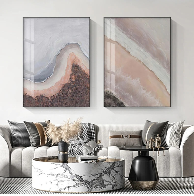 Neutrale Farbtöne Rosa Abstrakte Ozean Küstenlinie Wandkunst Feine Kunst Leinwanddrucke Minimalistische Bilder für Wohnraum Schlafzimmer Kunst Dekoration | Karnz