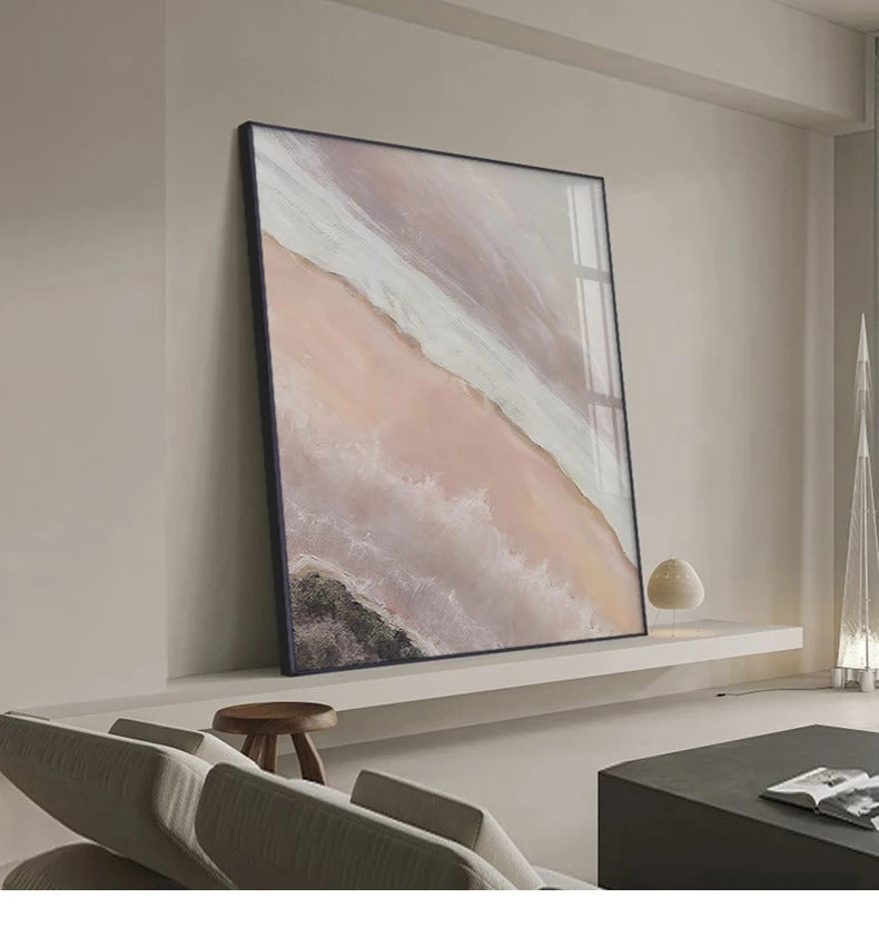 Neutrale Farbtöne Rosa Abstrakte Ozean Küstenlinie Wandkunst Feine Kunst Leinwanddrucke Minimalistische Bilder für Wohnraum Schlafzimmer Kunst Dekoration | Karnz