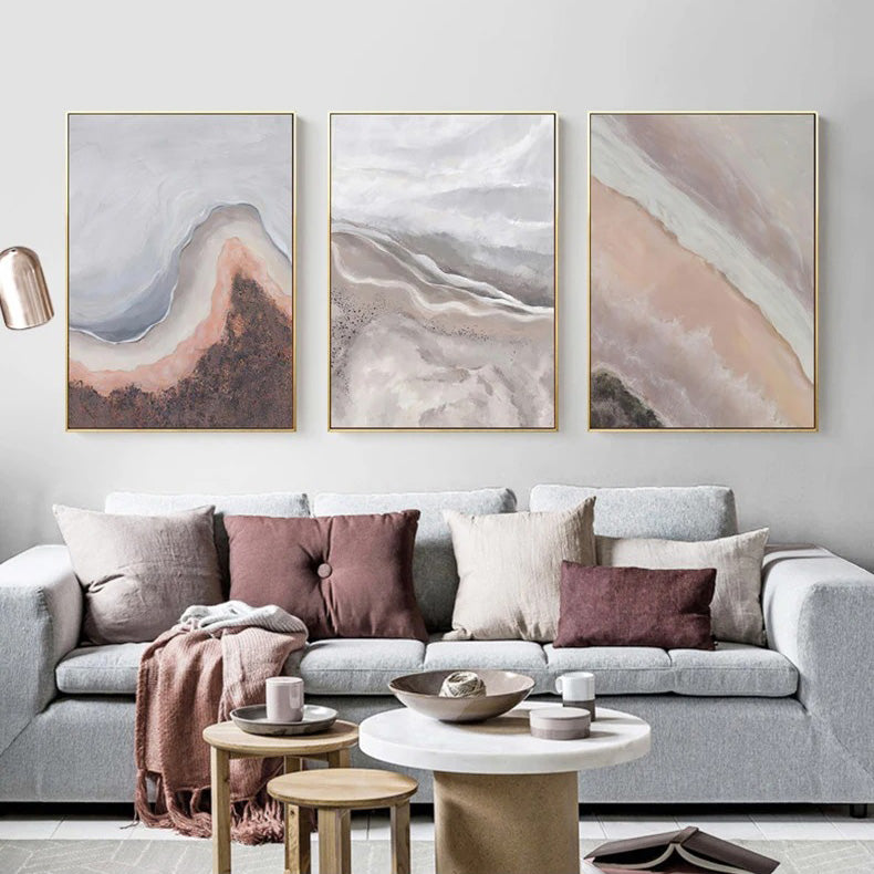 Neutrale Farbtöne Rosa Abstrakte Ozean Küstenlinie Wandkunst Feine Kunst Leinwanddrucke Minimalistische Bilder für Wohnraum Schlafzimmer Kunst Dekoration | Karnz