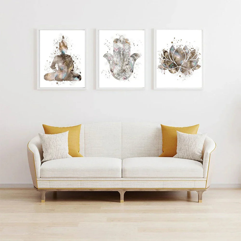 Neutrale Farben Minimalistische Meditationsposter Wandkunst Feine Kunst Leinwanddrucke Lotusblume Buddha Bilder Für Yoga Studio Schlafzimmer Wohnzimmer Kunstdekoration