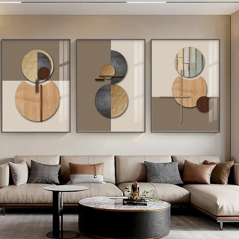Skandinavische abstrakte sphärische geometrische Wandkunst feine Kunstdrucke auf Leinwand neutrale Farb Bilder für luxuriöses Wohnzimmer Schlafzimmer Büro Innendekoration | Karnz