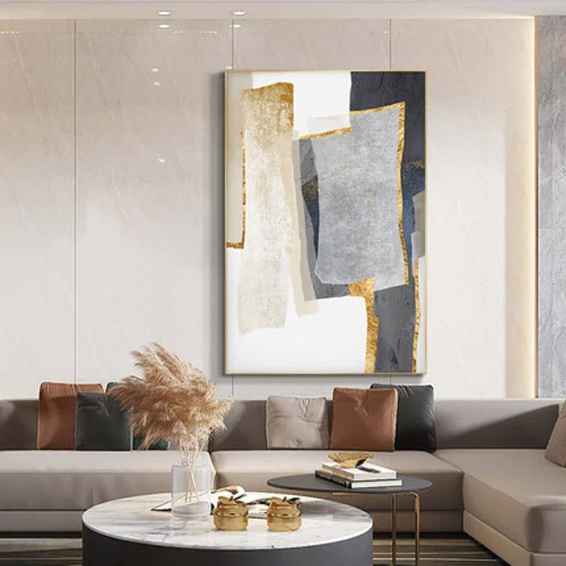 Nordic Abstract Geomorphe Neutrale Farben Golden Beige Grau Wandkunst Fine Art Leinwanddrucke Bilder Für Moderne Wohnung Wohnzimmer Dekor | Karnz