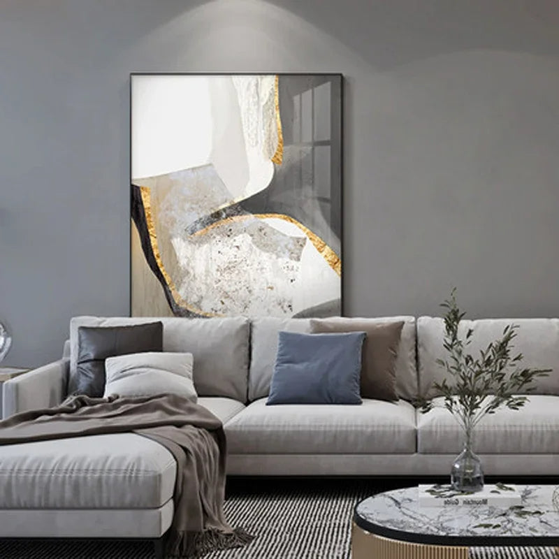 Nordic Abstract Geomorphe Neutrale Farben Golden Beige Grau Wandkunst Fine Art Leinwanddrucke Bilder Für Moderne Wohnung Wohnzimmer Dekor | Karnz