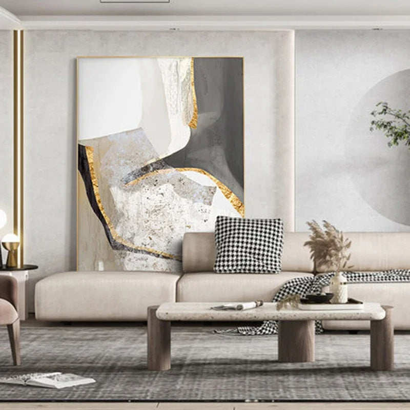 Nordic Abstract Geomorphe Neutrale Farben Golden Beige Grau Wandkunst Fine Art Leinwanddrucke Bilder Für Moderne Wohnung Wohnzimmer Dekor | Karnz