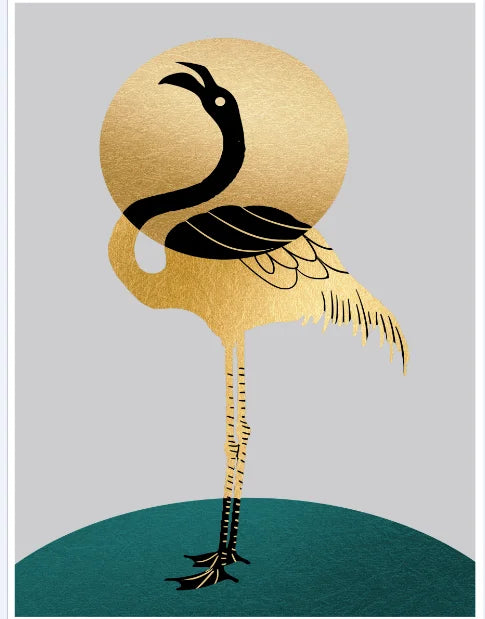 Nordic Abstract Golden Fern Deer Flamingo Wandkunst Fine Art Leinwanddrucke Bilder Für Modernes Apartment Wohnzimmer Esszimmer Kunst Dekor