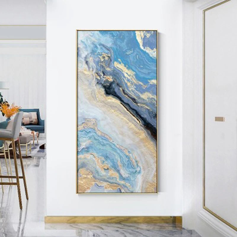 Nordic Aqua Blau Grün Goldene Flüssige Marmor Druck Wandkunst Feine Kunst Leinwand Drucken Bilder Für Luxus Wohnzimmer Foyer Hotel Zimmer Dekor | Karnz
