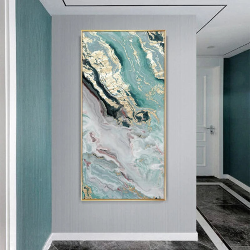 Nordic Aqua Blau Grün Goldene Flüssige Marmor Druck Wandkunst Feine Kunst Leinwand Drucken Bilder Für Luxus Wohnzimmer Foyer Hotel Zimmer Dekor | Karnz