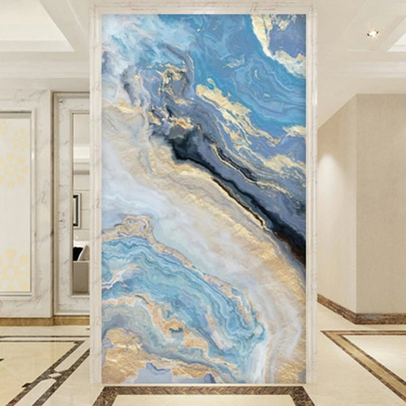Nordic Aqua Blau Grün Goldene Flüssige Marmor Druck Wandkunst Feine Kunst Leinwand Drucken Bilder Für Luxus Wohnzimmer Foyer Hotel Zimmer Dekor | Karnz