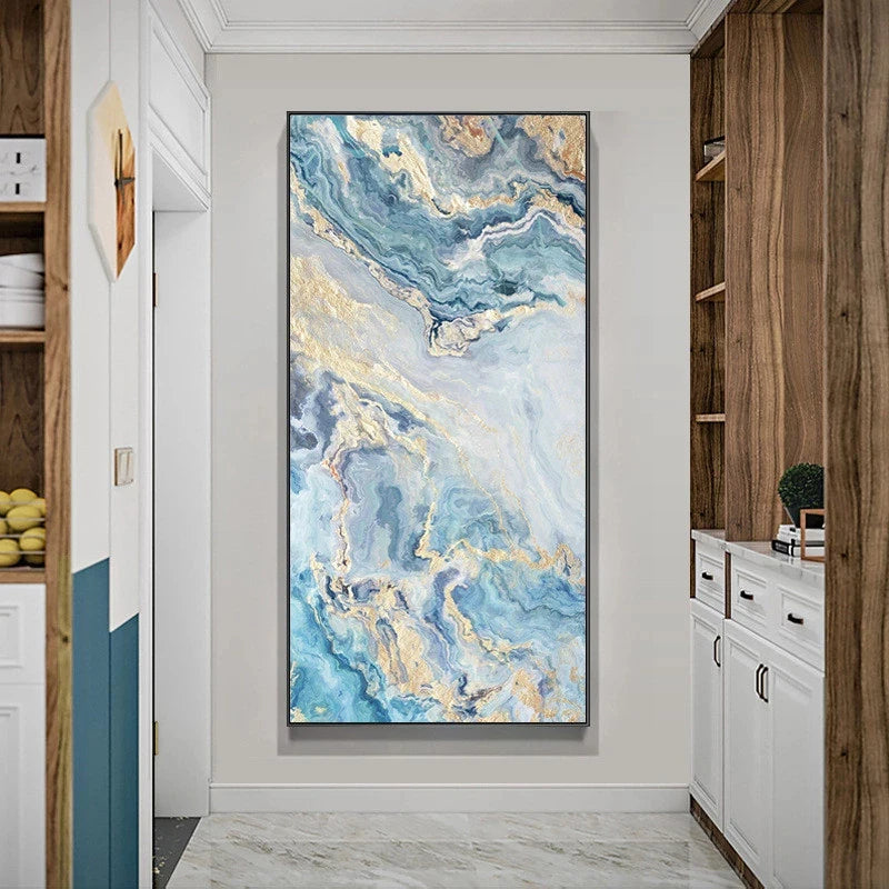 Nordic Aqua Blau Grün Goldene Flüssige Marmor Druck Wandkunst Feine Kunst Leinwand Drucken Bilder Für Luxus Wohnzimmer Foyer Hotel Zimmer Dekor | Karnz