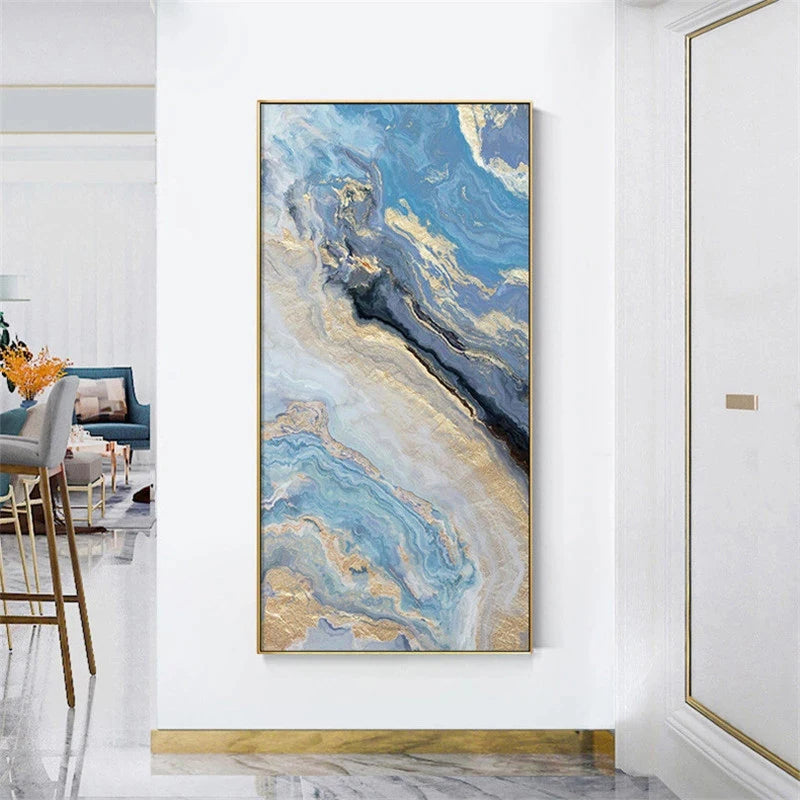 Nordic Aqua Blau Grün Goldene Flüssige Marmor Druck Wandkunst Feine Kunst Leinwand Drucken Bilder Für Luxus Wohnzimmer Foyer Hotel Zimmer Dekor | Karnz